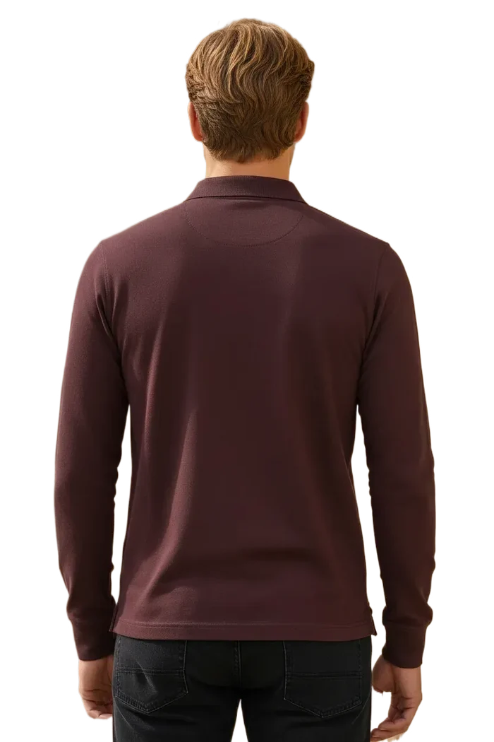 Men’s Espresso Pique Lycra Polo Neck Full-Sleeve Winter T-Shirt