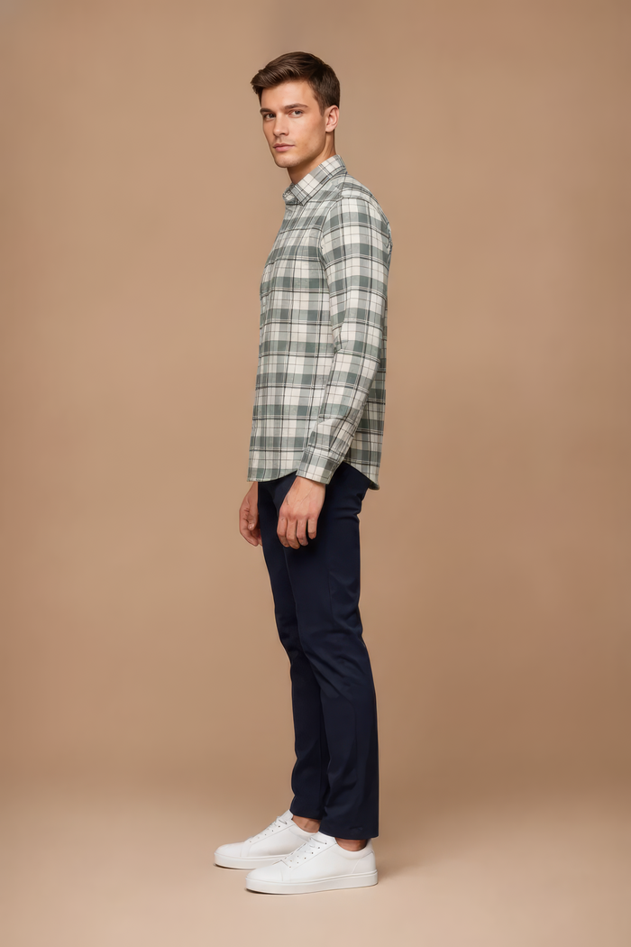 Men’s Fern Green Check Oxford Cotton Full-Sleeve Shirt