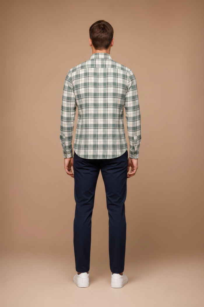 Men’s Fern Green Check Oxford Cotton Full-Sleeve Shirt