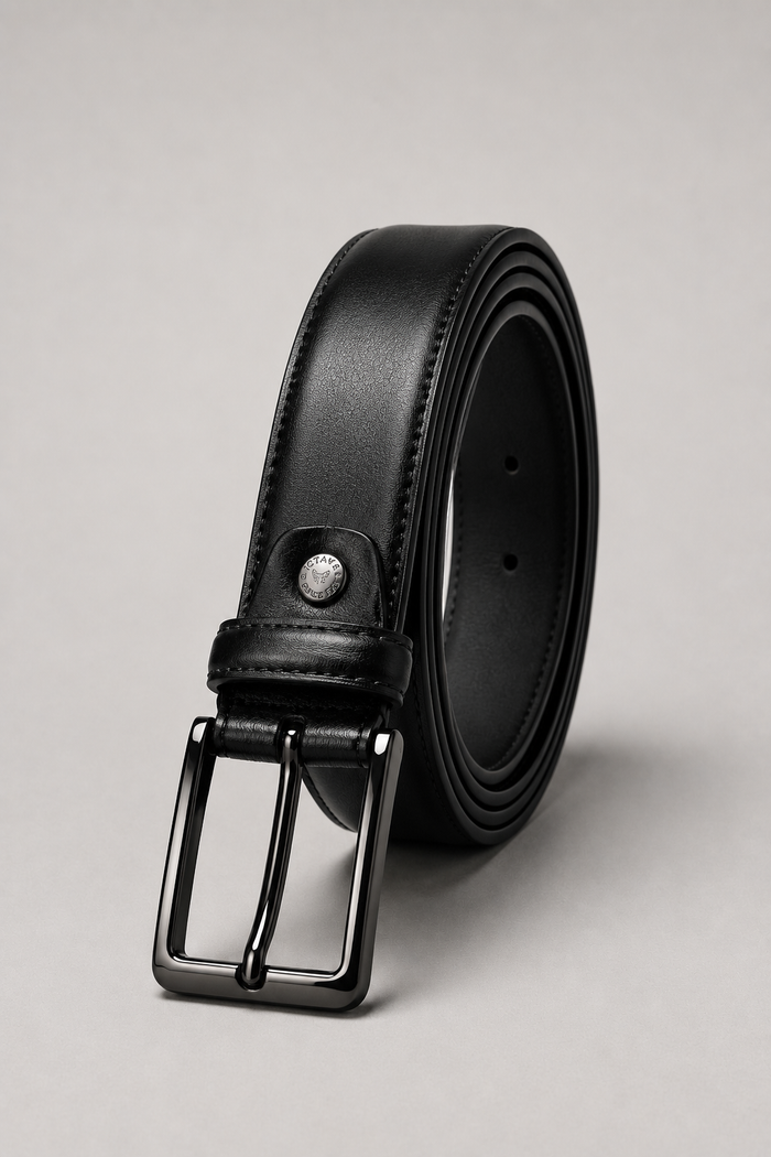 Men's Genuine Leather Belt – Classic Black Casual & Formal Belt with Gunmetal Buckle
