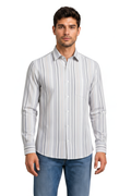 Men’s Grey Full Sleeve Vertical Striped Oxford Shirt