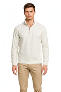 Men’s Off-White Half-Zip Sweatshirt in Brushed Seersucker Fabric