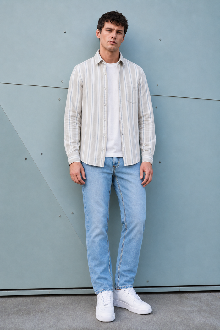 Men’s Ice Blue Denim Jeans – Straight Fit Washed Casual Jeans