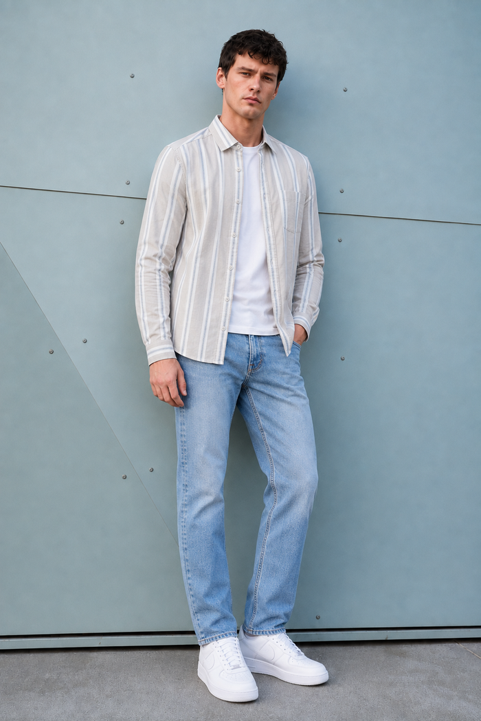 Men’s Ice Blue Denim Jeans – Straight Fit Washed Casual Jeans