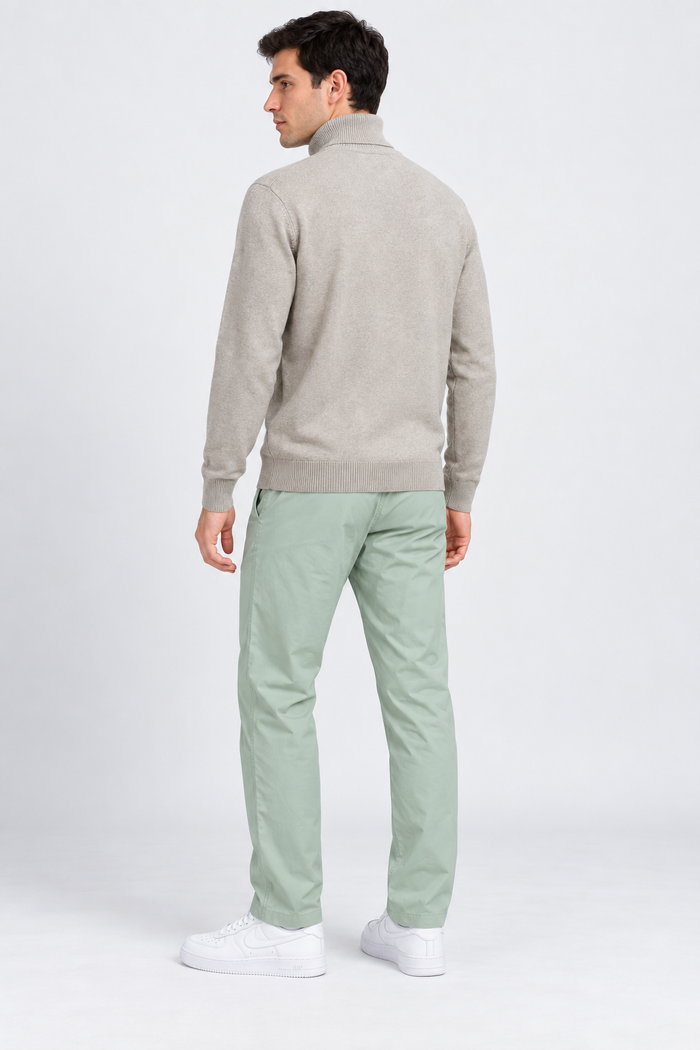 Men’s khakhi Melange Cotton Turtleneck Sweater – Regular Fit Full Sleeve Knitted Pullover
