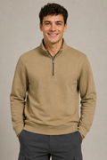 Men’s Khaki Suede Half-Zip Winter Sweatshirt