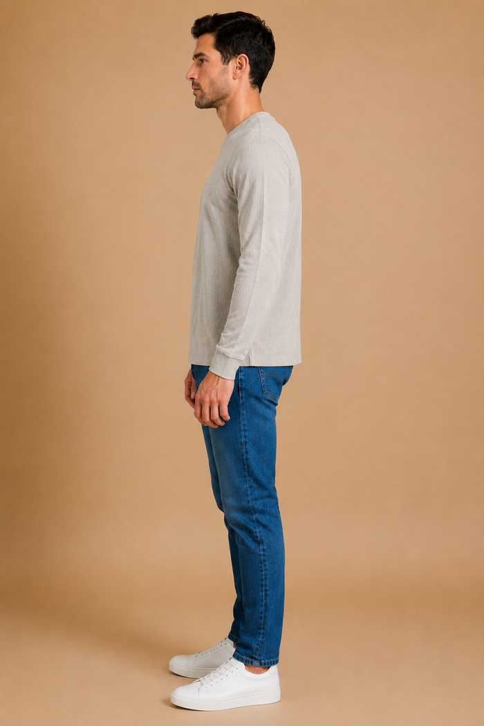 Men’s Linen Melange Brushed Seersucker Fleece Full Sleeve Winter Sweatshirt