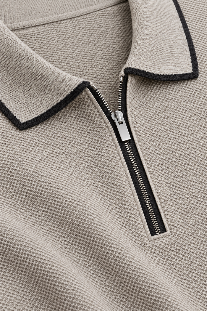 Men’s Mastic Popcorn Textured Pre-Winter Polo T-Shirt – Regular Fit Full Sleeve Half-Zip