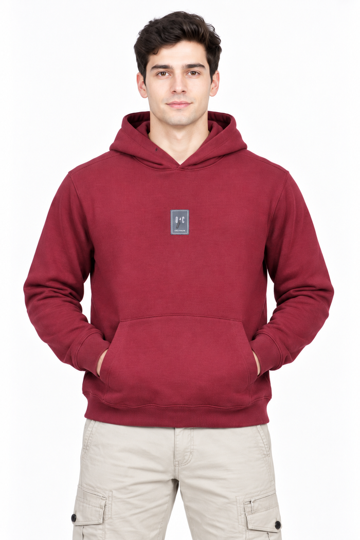 Men’s Merlot Cotton Brushed Fleece Hooded Sweatshirt – Regular Fit