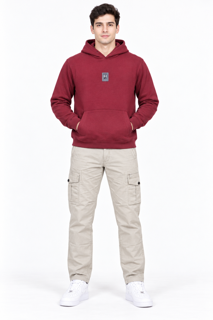 Men’s Merlot Cotton Brushed Fleece Hooded Sweatshirt – Regular Fit