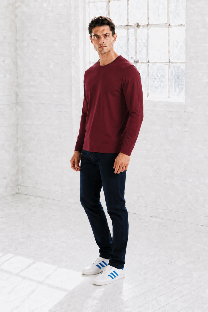Men’s Merlot Flat Back Rib Knit Full Sleeve Pre-Winter Sweatshirts