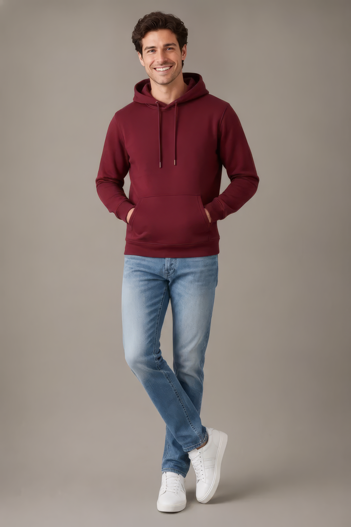 Men’s Merlot Melange Hooded Sweatshirt – Premium Blended German Velvet