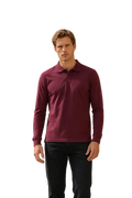Men’s Merlot Pique Lycra Polo Neck Full-Sleeve Winter T-Shirt
