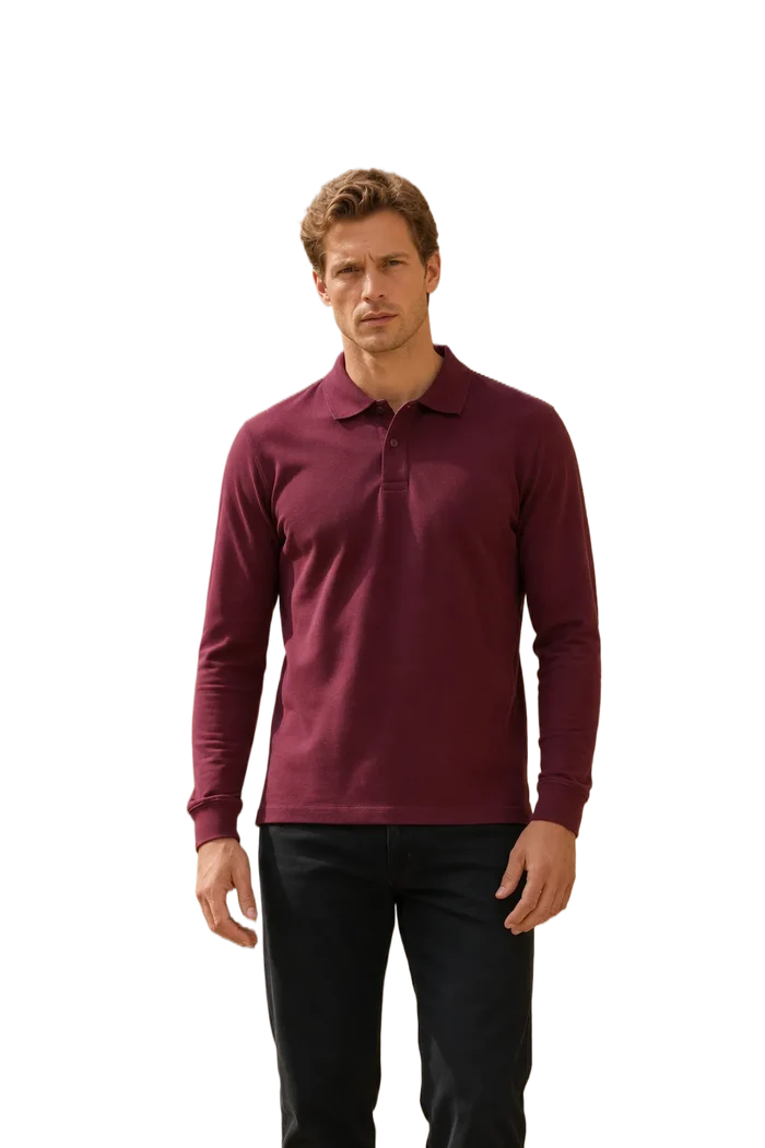 Men’s Merlot Pique Lycra Polo Neck Full-Sleeve Winter T-Shirt