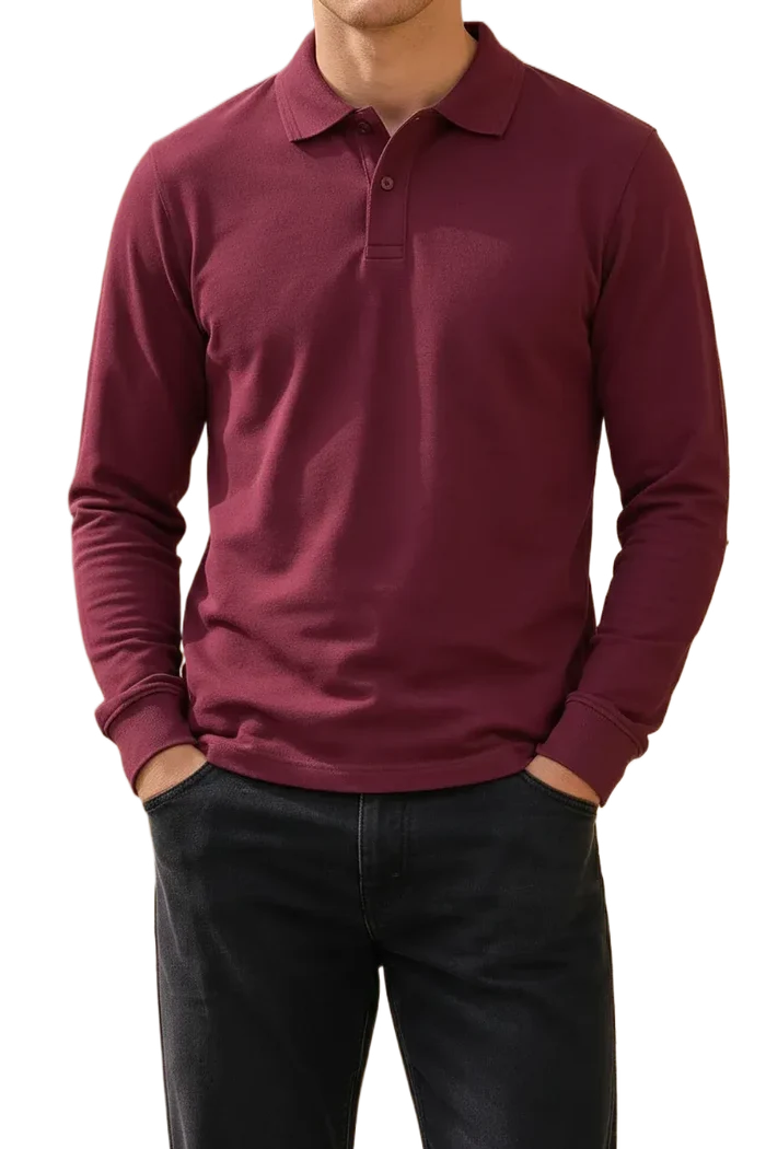 Men’s Merlot Pique Lycra Polo Neck Full-Sleeve Winter T-Shirt