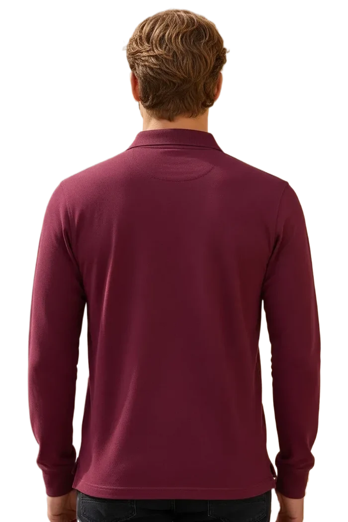 Men’s Merlot Pique Lycra Polo Neck Full-Sleeve Winter T-Shirt