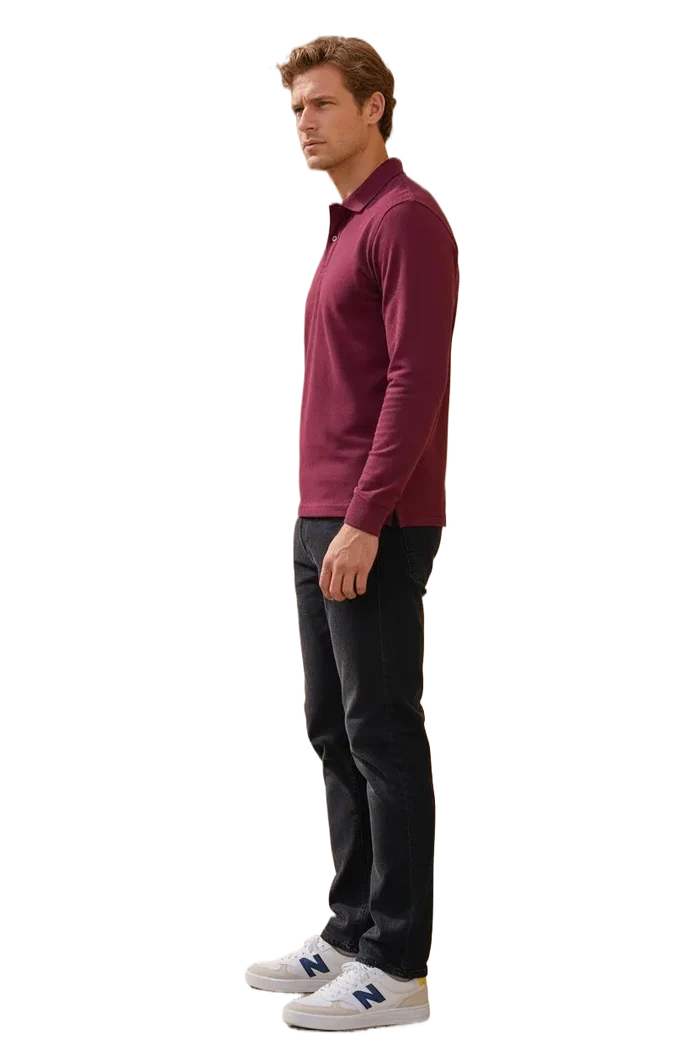Men’s Merlot Pique Lycra Polo Neck Full-Sleeve Winter T-Shirt