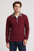 Men's Merlot Structured Cotton Half-Zip Polo T-Shirt | Full Sleeve Textured Pre-Winter