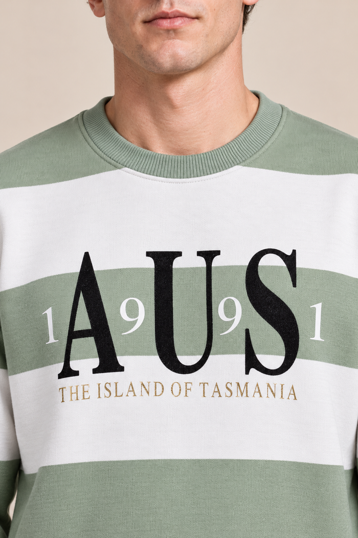 Men’s Mint Cotton Blend Graphic Sweatshirt – Regular Fit Crew Neck