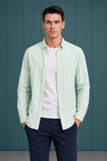 Men’s Mint Oxford Stripe Full Sleeve Shirt | Button-Down Collar Regular Fit