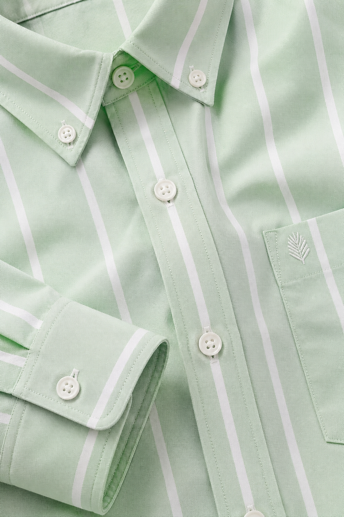 Men’s Mint Oxford Stripe Full Sleeve Shirt | Button-Down Collar Regular Fit