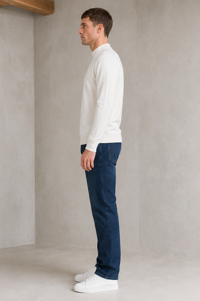 Men’s Off-White Mock Neck Sweater – Regular Fit Full Sleeve Winter Pullover