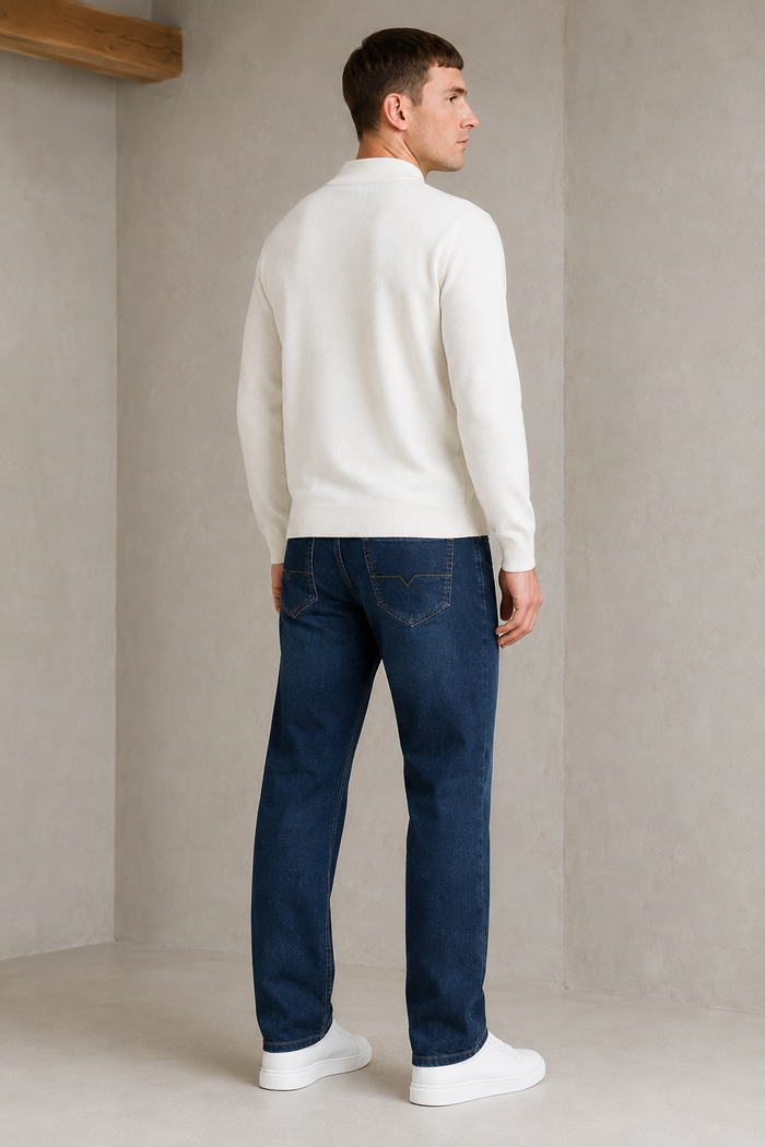 Men’s Off-White Mock Neck Sweater – Regular Fit Full Sleeve Winter Pullover