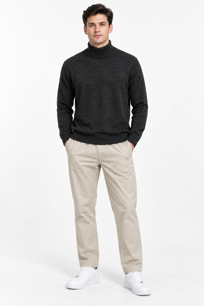 Men’s Mountain Green Cotton Turtleneck Sweater – Regular Fit Full Sleeve Knitted Pullover
