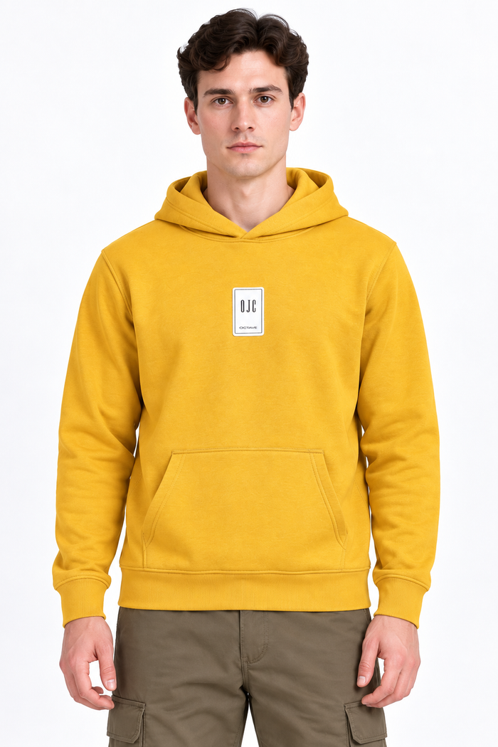 Men’s Mustard Cotton Brushed Fleece Hooded Sweatshirt – Regular Fit