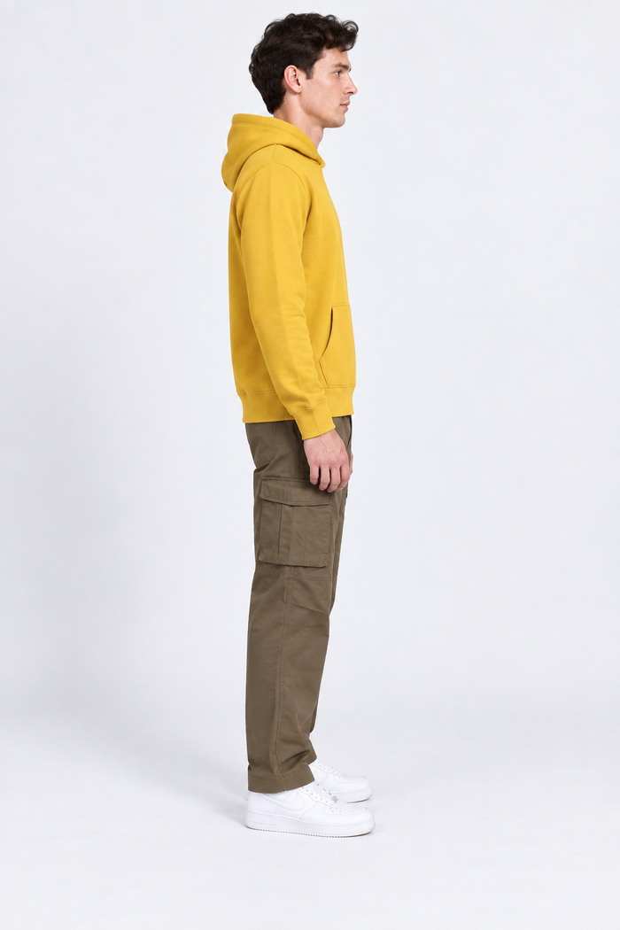 Men’s Mustard Cotton Brushed Fleece Hooded Sweatshirt – Regular Fit