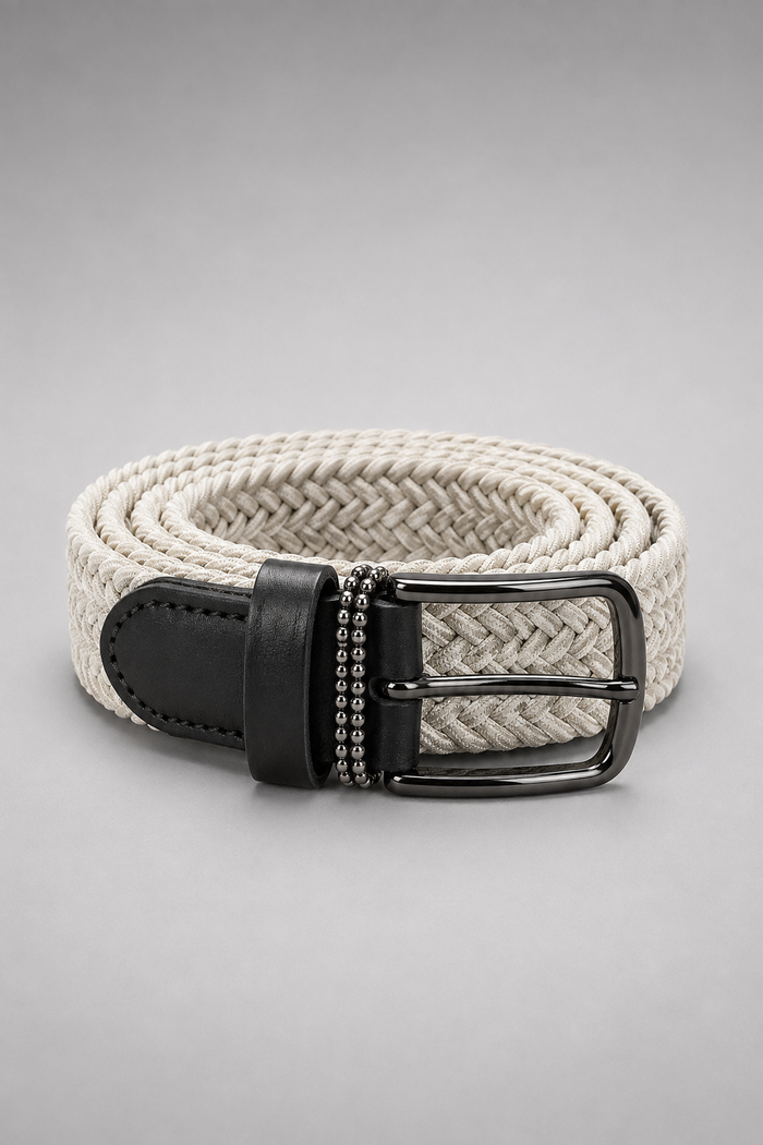Men's Natural Braided Stretch Belt with Gunmetal Buckle