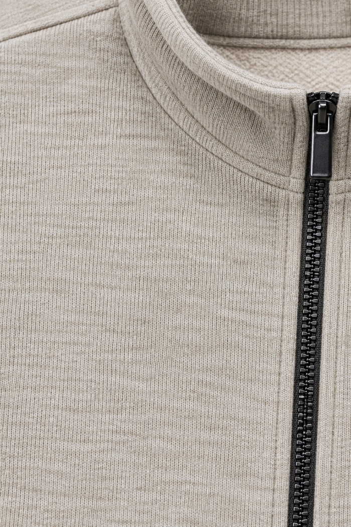 Men’s Natural Melange Cotton Blend Full-Zip Sweatshirt – Regular Fit