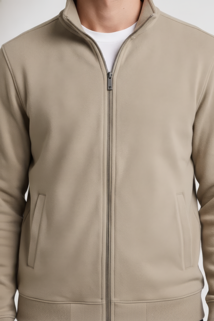 Men’s Natural Melange Full Zip Sweatshirt – Premium Blended German Velvet
