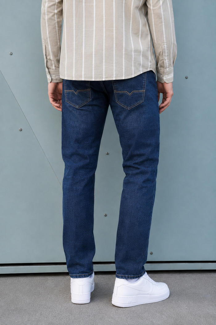 Men’s Navy Blue Denim Jeans – Regular Fit Washed Casual Jeans
