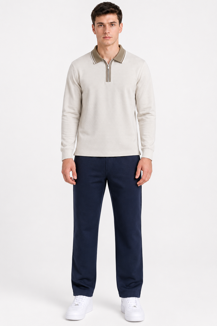 Men’s Navy Brushed Seer Sucker Winter Lower – Regular Fit Knitted