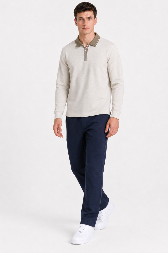 Men’s Navy Brushed Seer Sucker Winter Lower – Regular Fit Knitted