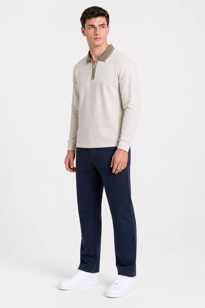 Men’s Navy Brushed Seer Sucker Winter Lower – Regular Fit Knitted