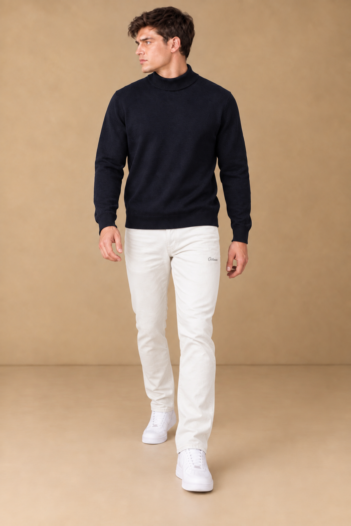 Men’s Navy Cotton Turtleneck Sweater – Regular Fit Full Sleeve Knitted Pullover