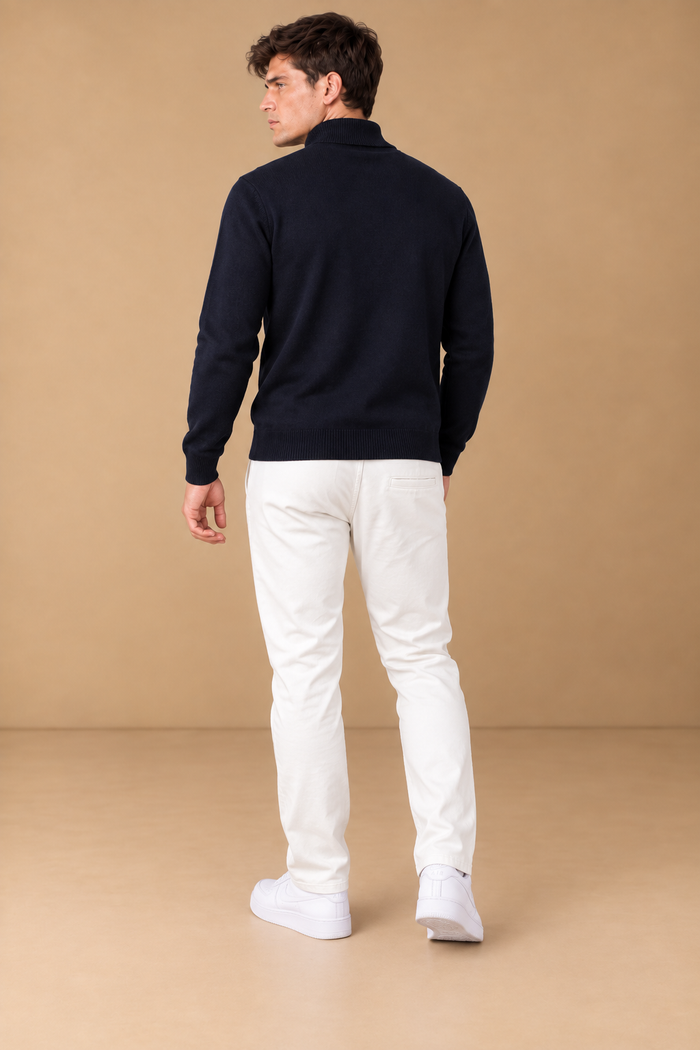 Men’s Navy Cotton Turtleneck Sweater – Regular Fit Full Sleeve Knitted Pullover
