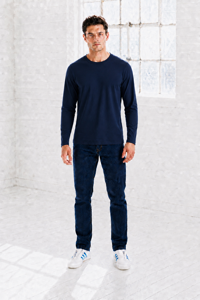 Men’s Navy Flat Back Rib Knit Full Sleeve Pre-Winter Sweatshirts