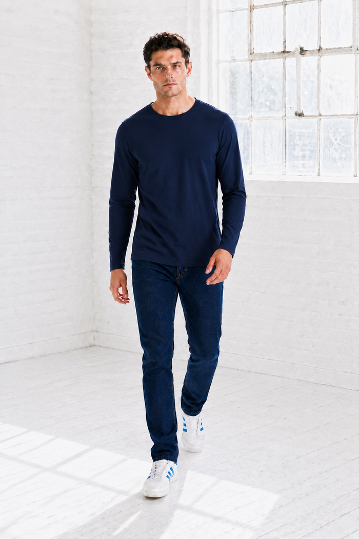 Men’s Navy Flat Back Rib Knit Full Sleeve Pre-Winter Sweatshirts
