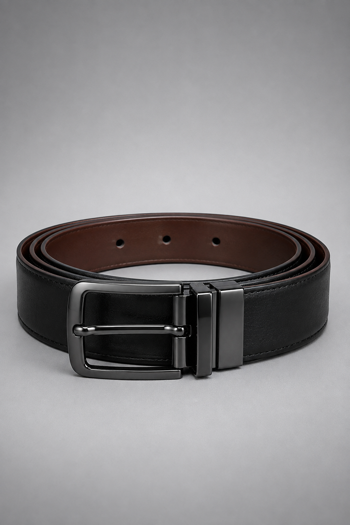 Men's Navy Leather Belt with Brushed Silver Buckle | Premium Belt