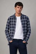 Men’s Navy Oxford Check Full Sleeve Shirt | Regular Fit Checked