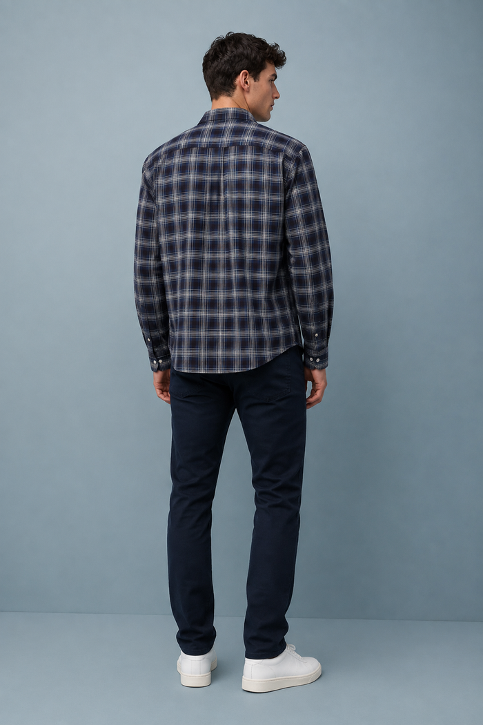 Men’s Navy Oxford Check Full Sleeve Shirt | Regular Fit Checked