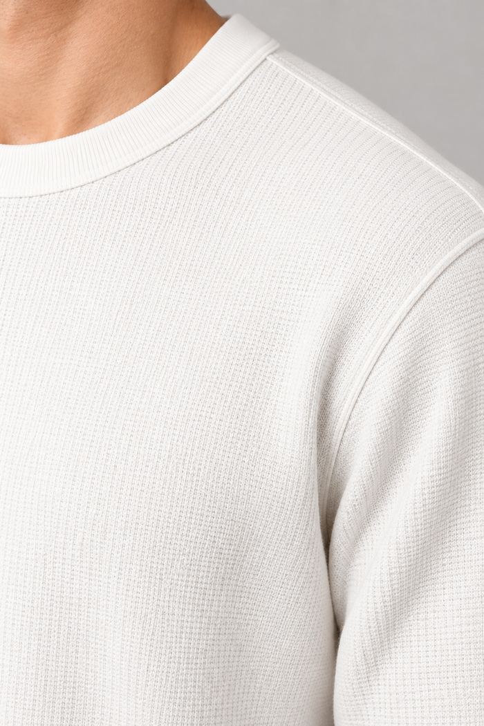 Men’s Off White Flat Back Rib Pre-Winter Full Sleeve T-Shirt – Regular Fit