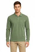 Men's Oil Green Full Sleeve Cotton Pique Polo T-Shirt | Premium Pre-Winter Casual Polo