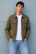 Men’s Olive Knitted Suede Winter Shacket – Full Zip Regular Fit