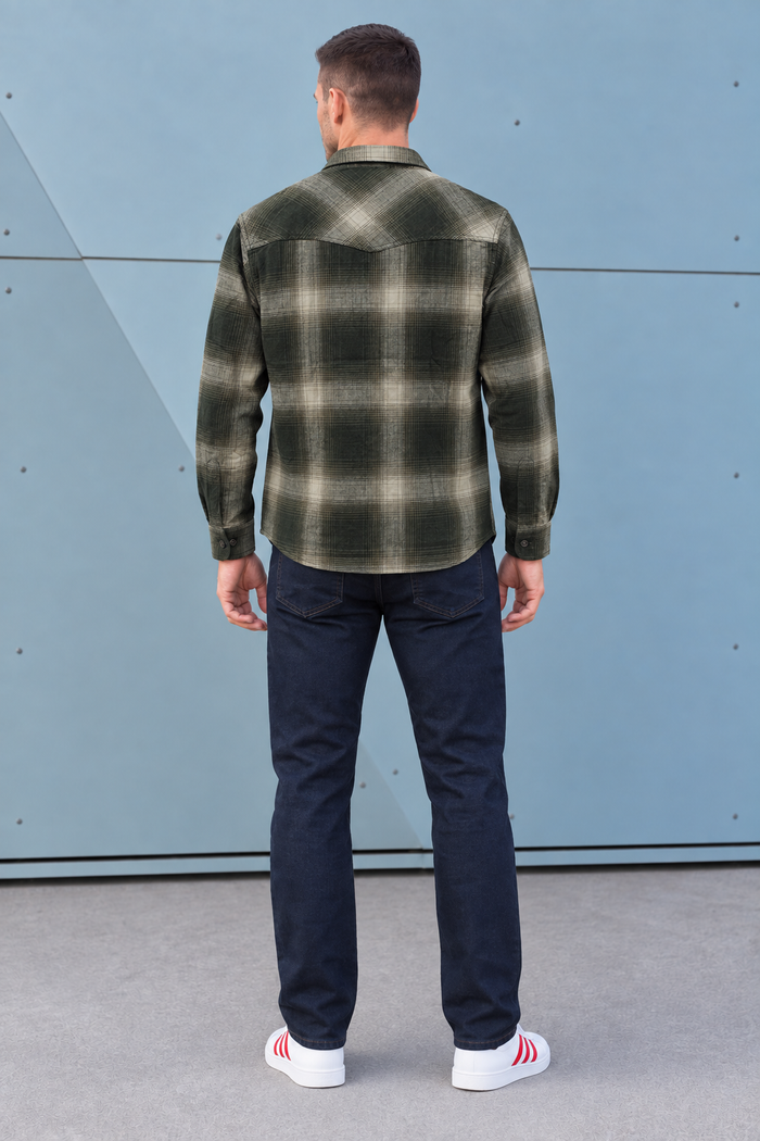 Men’s Olive Twill Check Shirt – Regular Fit Full Sleeve Casual Shirt
