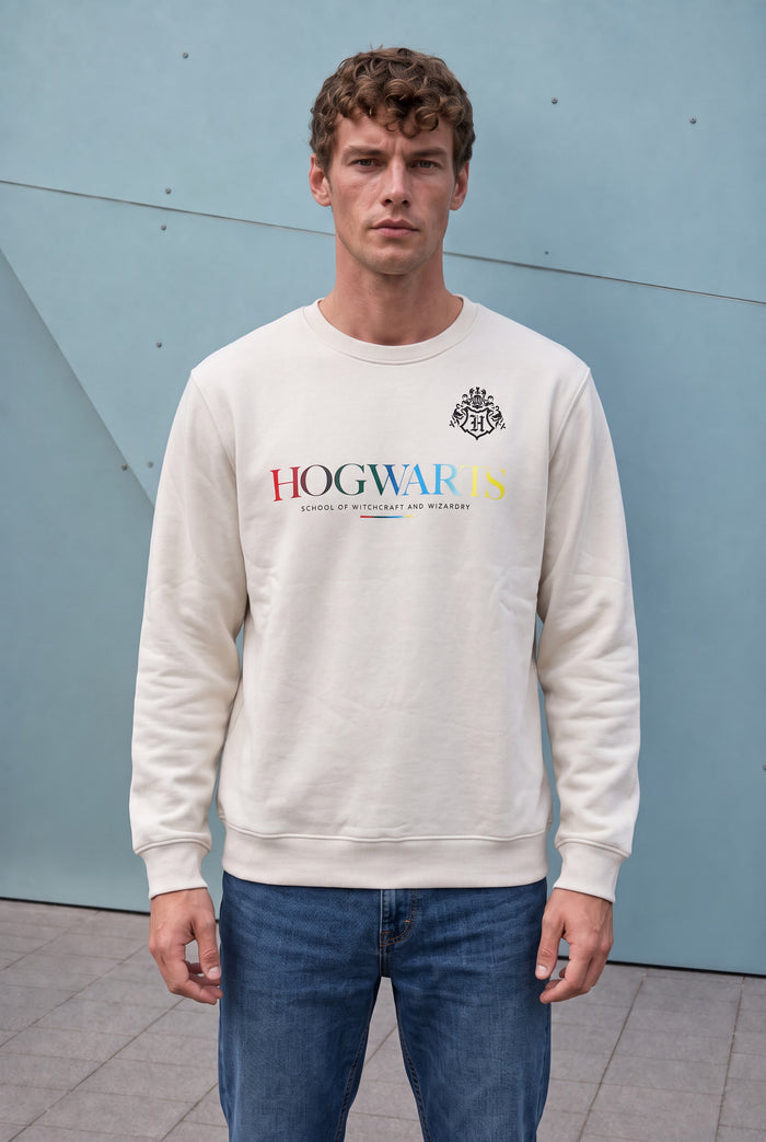 Men’s Onyx Cotton Brushed Fleece Hogwarts Graphic Sweatshirt – Regular Fit