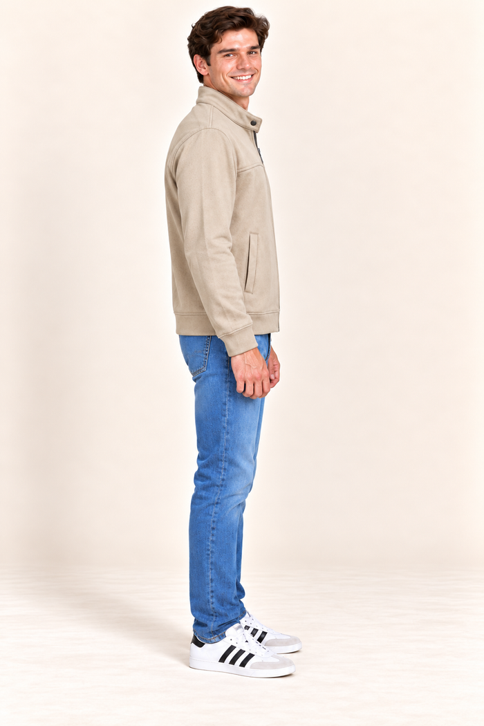 Men’s Onyx Knitted Suede Full-Zip Sweatshirt – Regular Fit Stand Collar Winter Sweatshirt